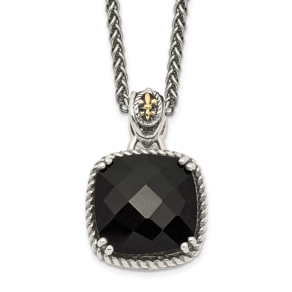 Shey Couture Sterling Silver with 14K Accent 18 Inch Antiqued Checkerboard-cut Black Onyx Necklace QTC1213