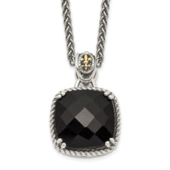 Shey Couture Sterling Silver with 14K Accent 18 Inch Antiqued Checkerboard-cut Black Onyx Necklace QTC1213