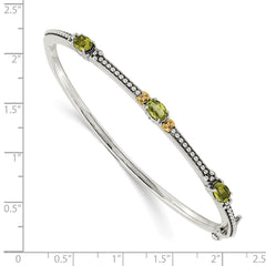Shey Couture Sterling Silver with 14K Accent Antiqued Oval Peridot Hinged Bangle QTC1214
