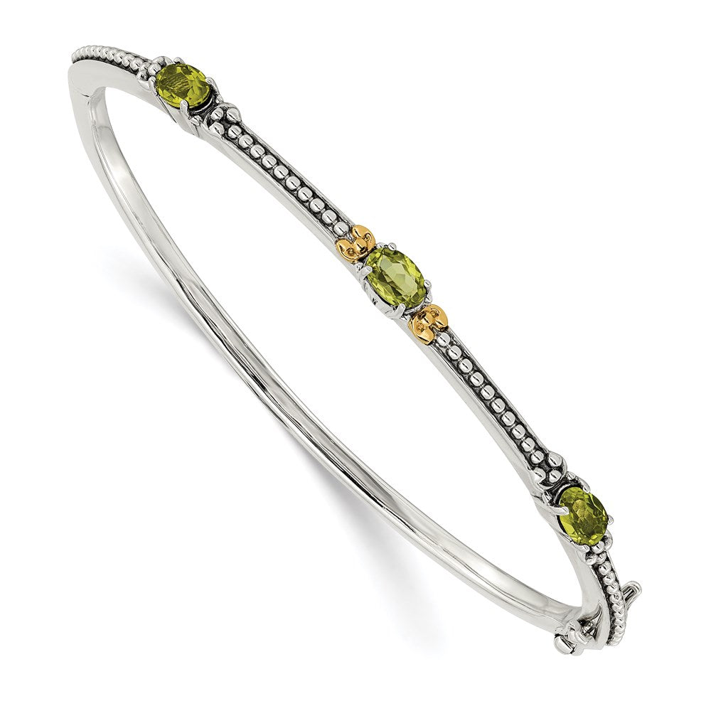 Shey Couture Sterling Silver with 14K Accent Antiqued Oval Peridot Hinged Bangle QTC1214