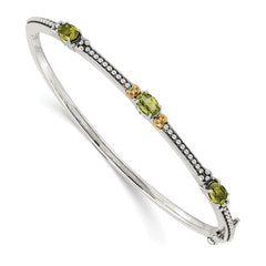 Shey Couture Sterling Silver with 14K Accent Antiqued Oval Peridot Hinged Bangle QTC1214
