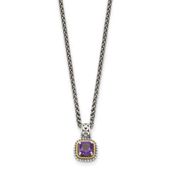 Shey Couture Sterling Silver with 14K Accent 18 Inch Antiqued Cushion Amethyst Necklace QTC1215