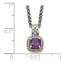 Shey Couture Sterling Silver with 14K Accent 18 Inch Antiqued Cushion Amethyst Necklace QTC1215