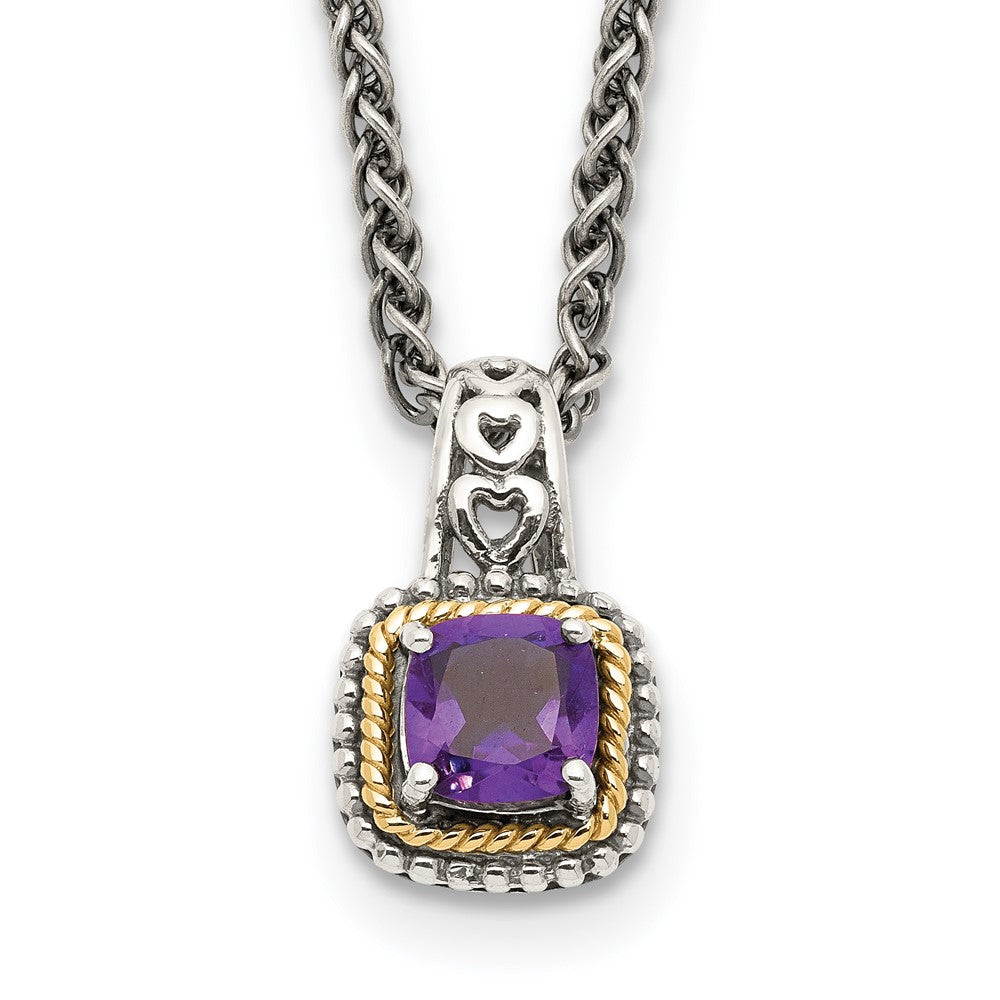 Shey Couture Sterling Silver with 14K Accent 18 Inch Antiqued Cushion Amethyst Necklace QTC1215