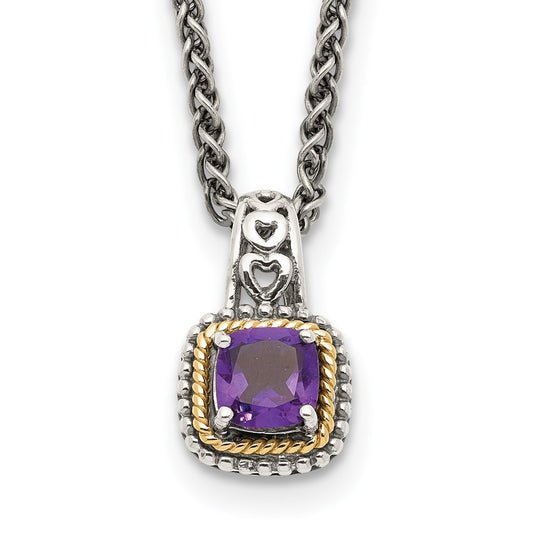 Shey Couture Sterling Silver with 14K Accent 18 Inch Antiqued Cushion Amethyst Necklace QTC1215