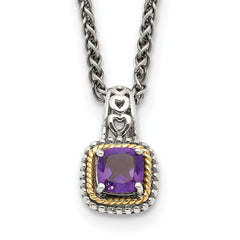 Shey Couture Sterling Silver with 14K Accent 18 Inch Antiqued Cushion Amethyst Necklace QTC1215