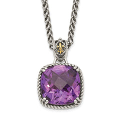 Shey Couture Sterling Silver with 14K Accent 18 Inch Antiqued Cushion Checkerboard Amethyst Necklace QTC1216