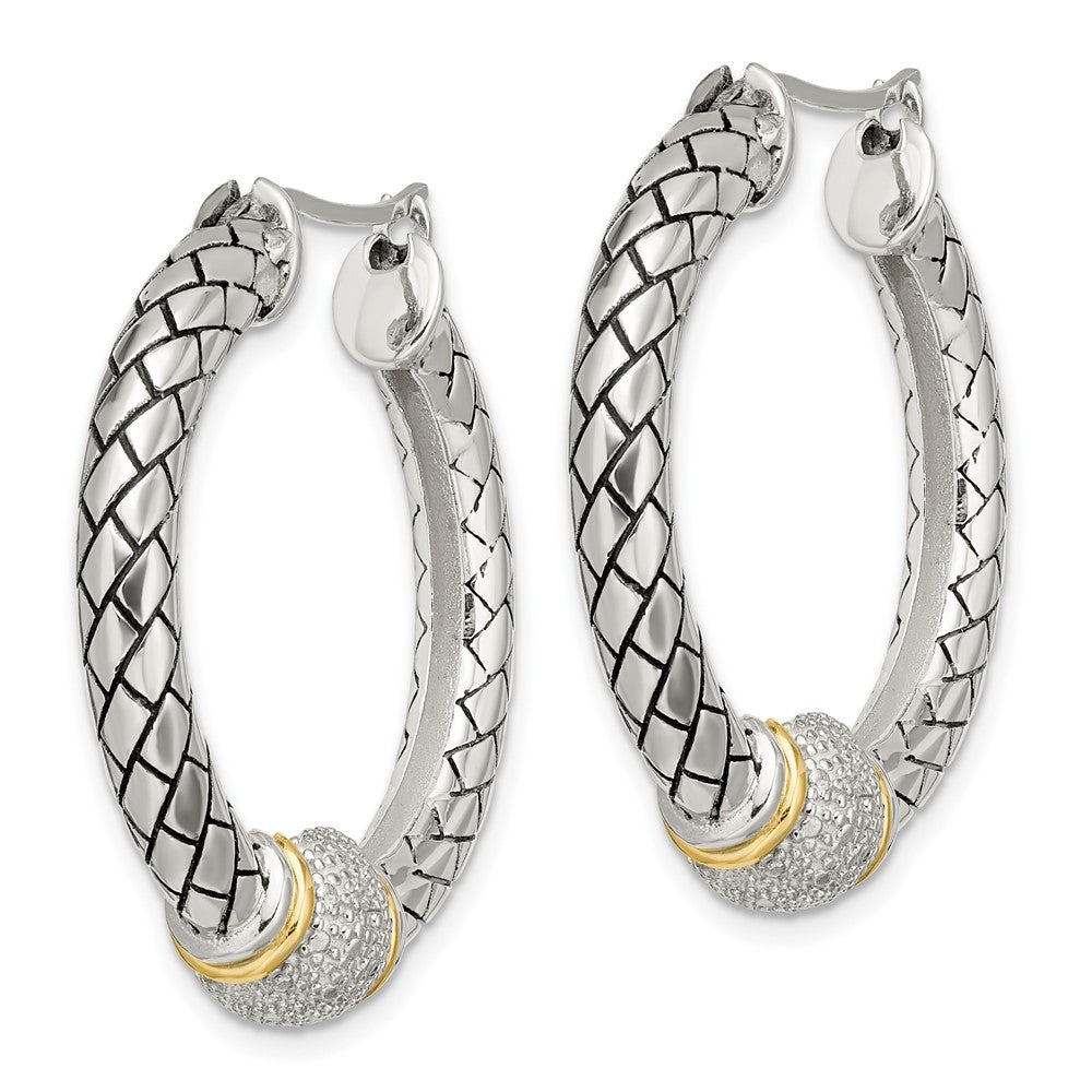 QTC122 Shey Couture Sterling Silver with 14K Accent Antiqued Diamond Hoop Earrings