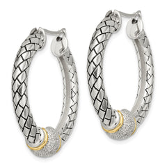 QTC122 Shey Couture Sterling Silver with 14K Accent Antiqued Diamond Hoop Earrings