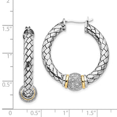 QTC122 Shey Couture Sterling Silver with 14K Accent Antiqued Diamond Hoop Earrings