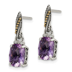 QTC1226 Shey Couture Sterling Silver with 14K Accent Antiqued Diamond and Cushion Amethyst Dangle Post Earrings