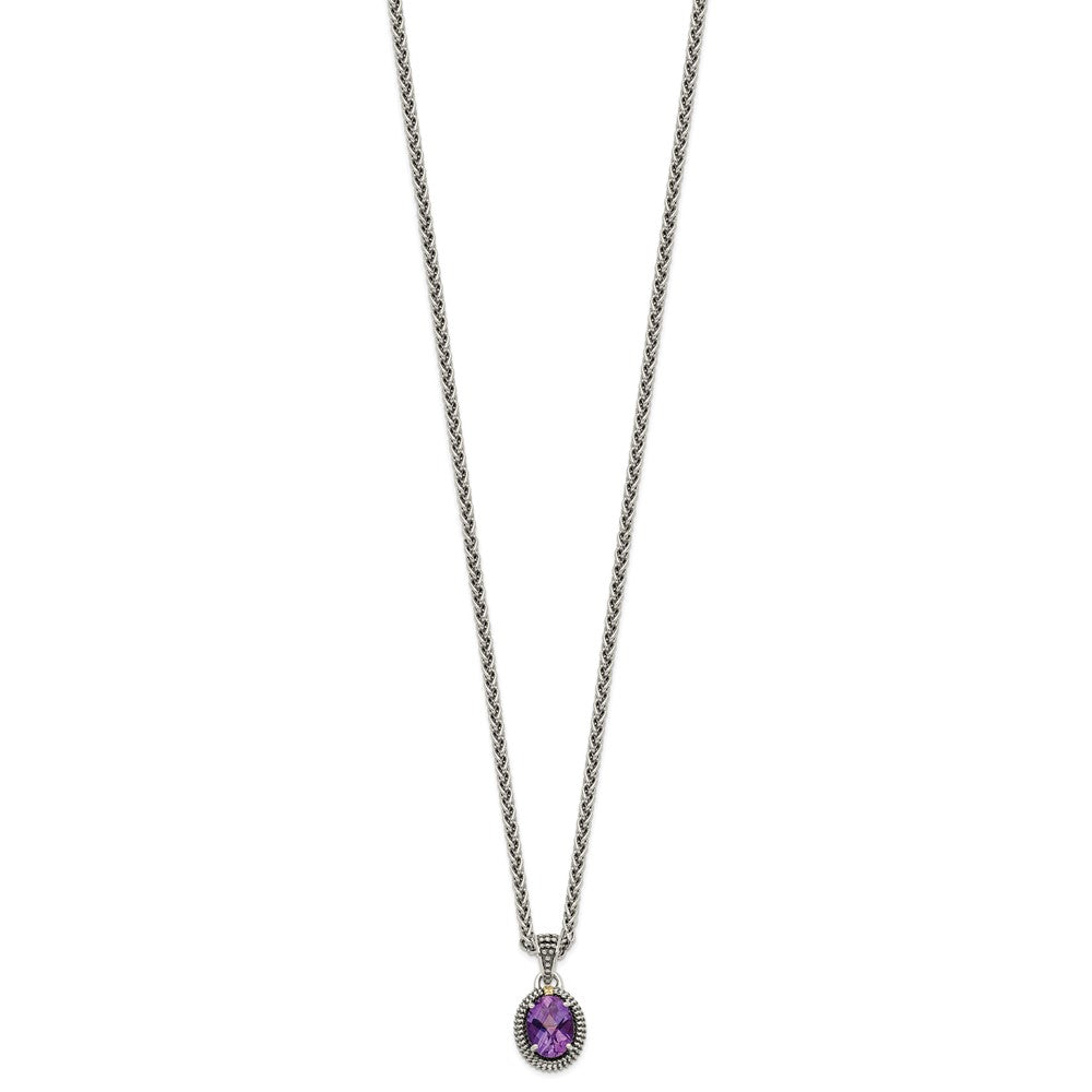 Shey Couture Sterling Silver with 14K Accent 18 Inch Antiqued Amethyst Oval Necklace QTC1232