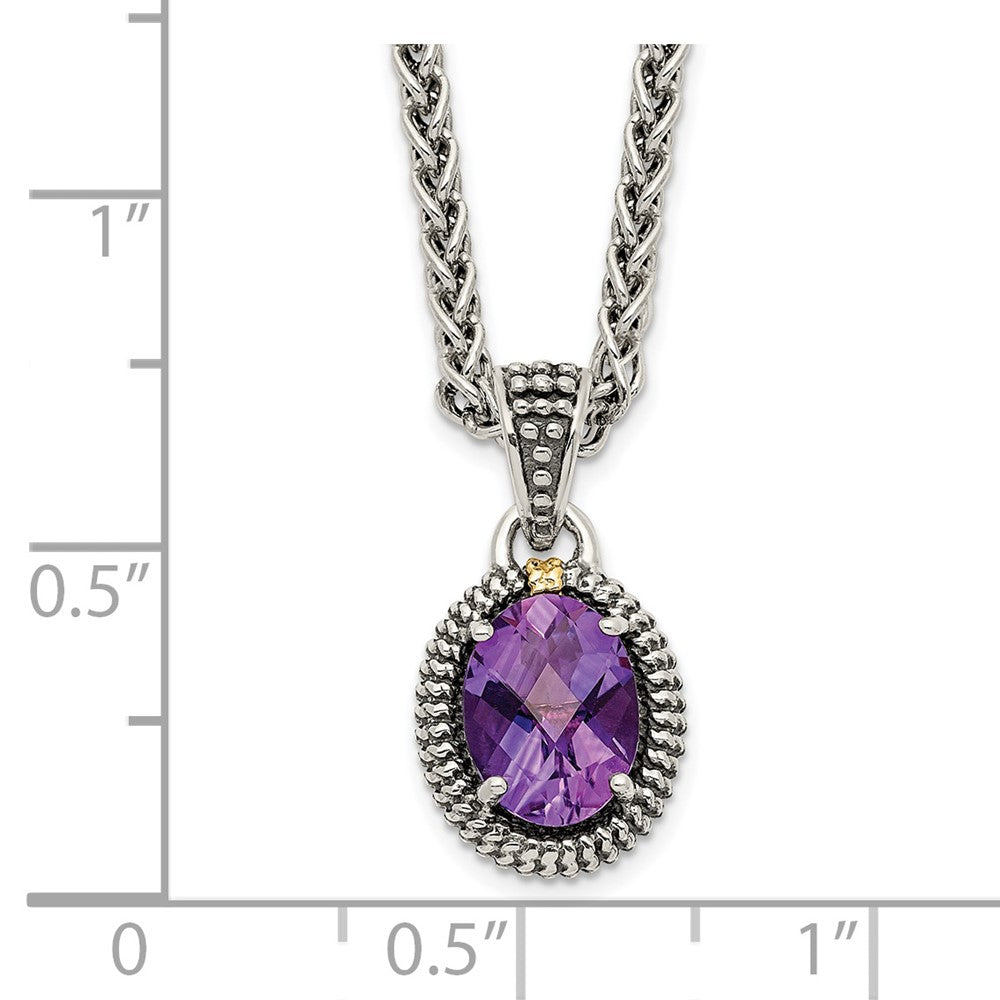 Shey Couture Sterling Silver with 14K Accent 18 Inch Antiqued Amethyst Oval Necklace QTC1232