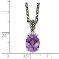 Shey Couture Sterling Silver with 14K Accent 18 Inch Antiqued Checkerboard-cut Oval Amethyst and Diamond Necklace QTC1237