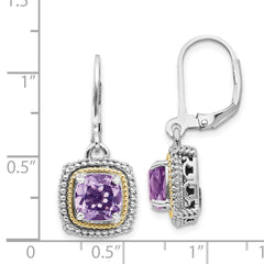 QTC1257 Shey Couture Sterling Silver with 14K Accent Antiqued Cushion Amethyst Leverback Earrings