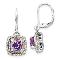 QTC1257 Shey Couture Sterling Silver with 14K Accent Antiqued Cushion Amethyst Leverback Earrings