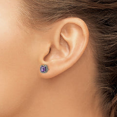 QTC1260 Shey Couture Sterling Silver with 14K Accent Antiqued Cushion-cut Amethyst Post Earrings
