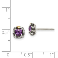 QTC1260 Shey Couture Sterling Silver with 14K Accent Antiqued Cushion-cut Amethyst Post Earrings