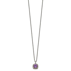 Shey Couture Sterling Silver with 14K Accent 18 Inch Antiqued Cushion Amethyst Necklace QTC1261