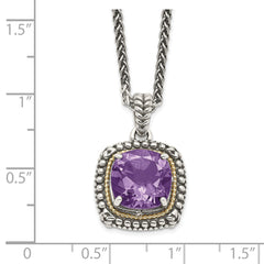 Shey Couture Sterling Silver with 14K Accent 18 Inch Antiqued Cushion Amethyst Necklace QTC1261