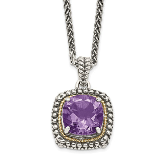 Shey Couture Sterling Silver with 14K Accent 18 Inch Antiqued Cushion Amethyst Necklace QTC1261