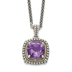 Shey Couture Sterling Silver with 14K Accent 18 Inch Antiqued Cushion Amethyst Necklace QTC1261