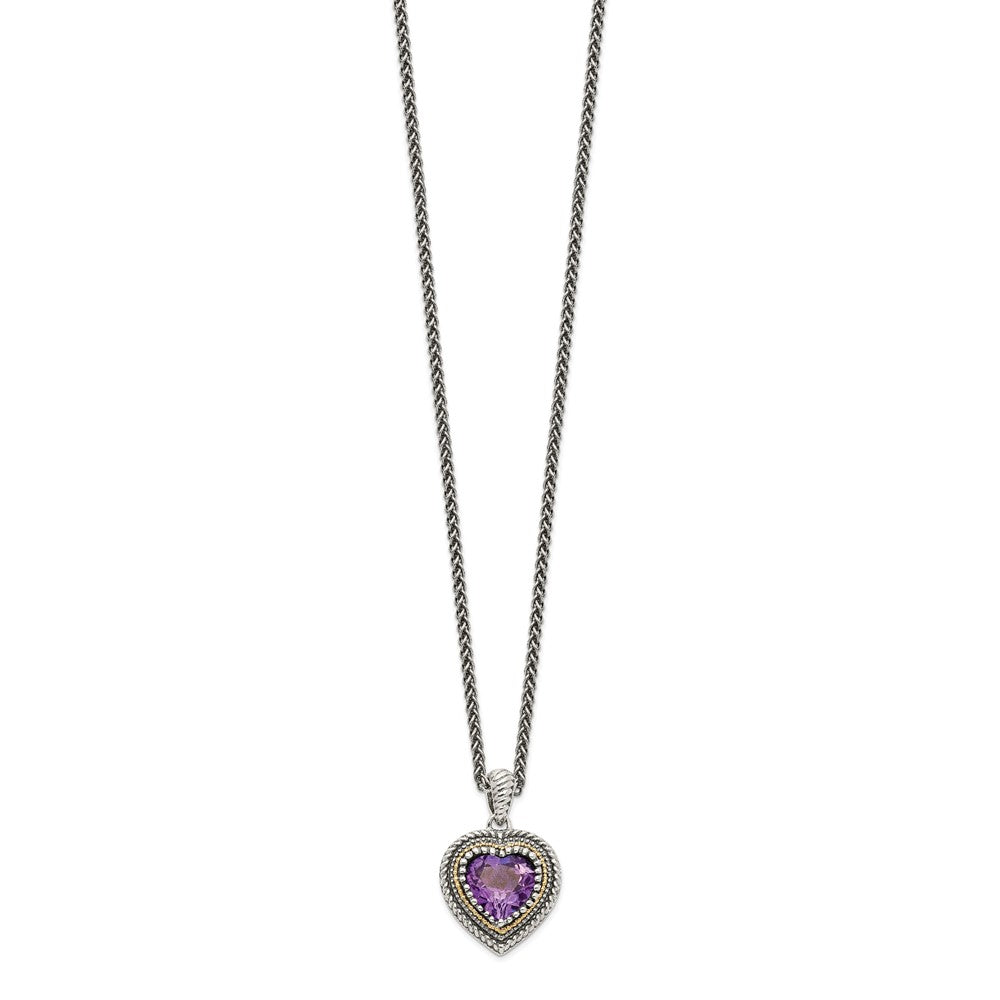 Shey Couture Sterling Silver with 14K Accent 18 inch Antiqued Amethyst Heart Necklace QTC1268
