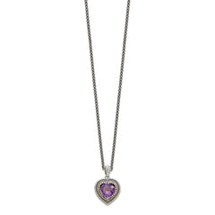 Shey Couture Sterling Silver with 14K Accent 18 inch Antiqued Amethyst Heart Necklace QTC1268