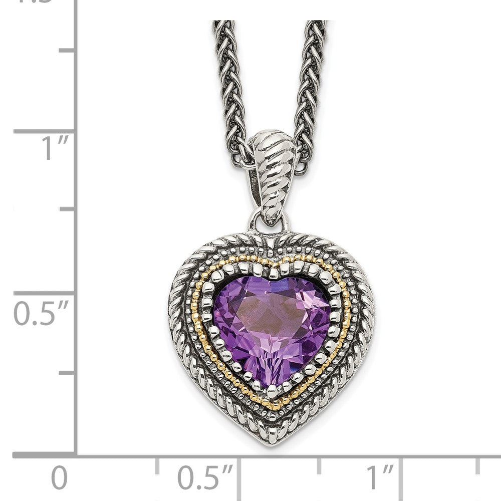 Shey Couture Sterling Silver with 14K Accent 18 inch Antiqued Amethyst Heart Necklace QTC1268
