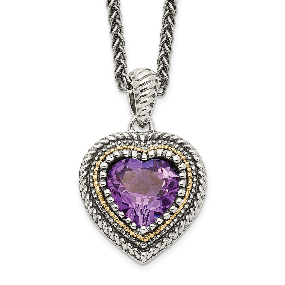 Shey Couture Sterling Silver with 14K Accent 18 inch Antiqued Amethyst Heart Necklace QTC1268