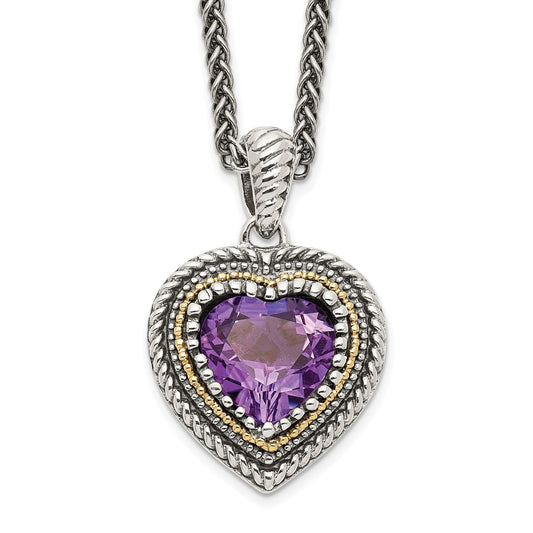 Shey Couture Sterling Silver with 14K Accent 18 inch Antiqued Amethyst Heart Necklace QTC1268