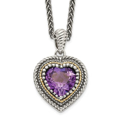 Shey Couture Sterling Silver with 14K Accent 18 inch Antiqued Amethyst Heart Necklace QTC1268
