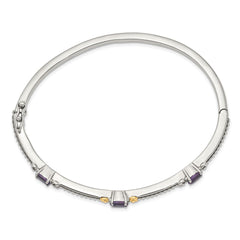 Shey Couture Sterling Silver with 14K Accent Antiqued Oval Amethyst Hinged Bangle QTC1277