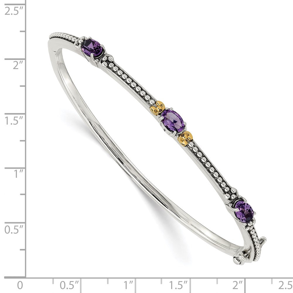 Shey Couture Sterling Silver with 14K Accent Antiqued Oval Amethyst Hinged Bangle QTC1277