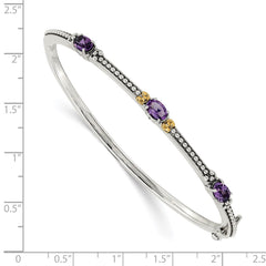 Shey Couture Sterling Silver with 14K Accent Antiqued Oval Amethyst Hinged Bangle QTC1277