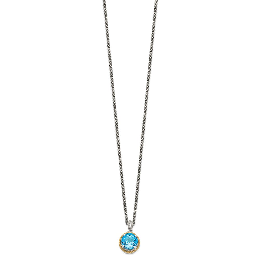 Shey Couture Sterling Silver with 14K Accent 18 Inch Antiqued Round Blue Topaz Necklace QTC1296