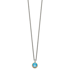 Shey Couture Sterling Silver with 14K Accent 18 Inch Antiqued Round Blue Topaz Necklace QTC1296