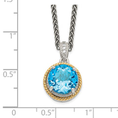 Shey Couture Sterling Silver with 14K Accent 18 Inch Antiqued Round Blue Topaz Necklace QTC1296