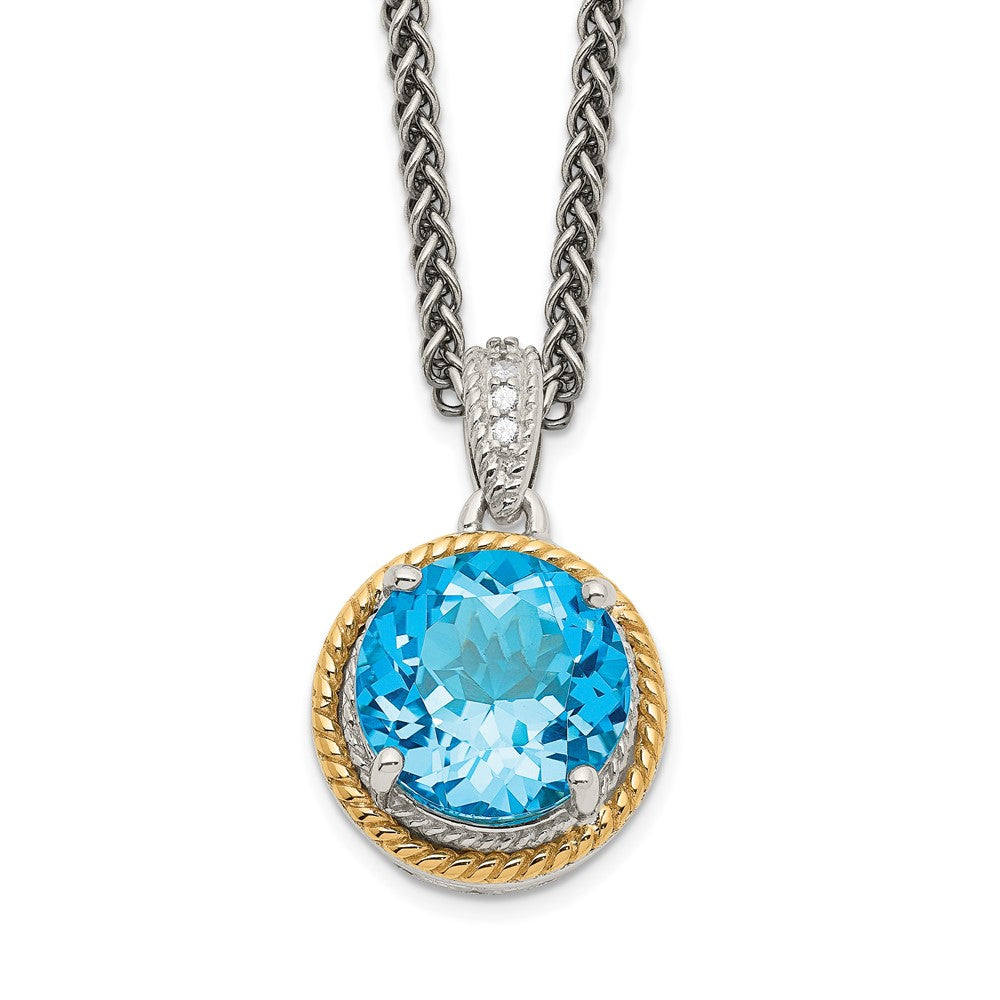 Shey Couture Sterling Silver with 14K Accent 18 Inch Antiqued Round Blue Topaz Necklace QTC1296