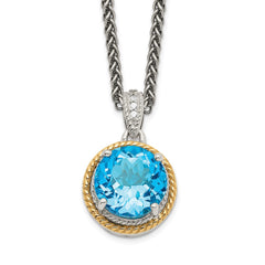 Shey Couture Sterling Silver with 14K Accent 18 Inch Antiqued Round Blue Topaz Necklace QTC1296