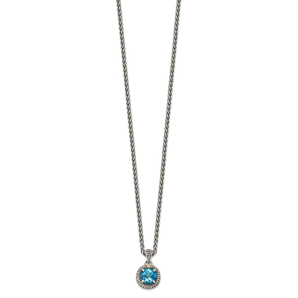 Shey Couture Sterling Silver with 14K Accent 18 Inch Antiqued Round Blue Topaz Necklace QTC1301
