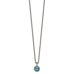 Shey Couture Sterling Silver with 14K Accent 18 Inch Antiqued Round Blue Topaz Necklace QTC1301