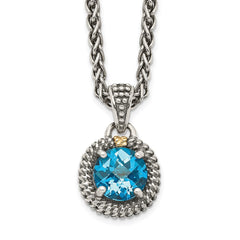 Shey Couture Sterling Silver with 14K Accent 18 Inch Antiqued Round Blue Topaz Necklace QTC1301