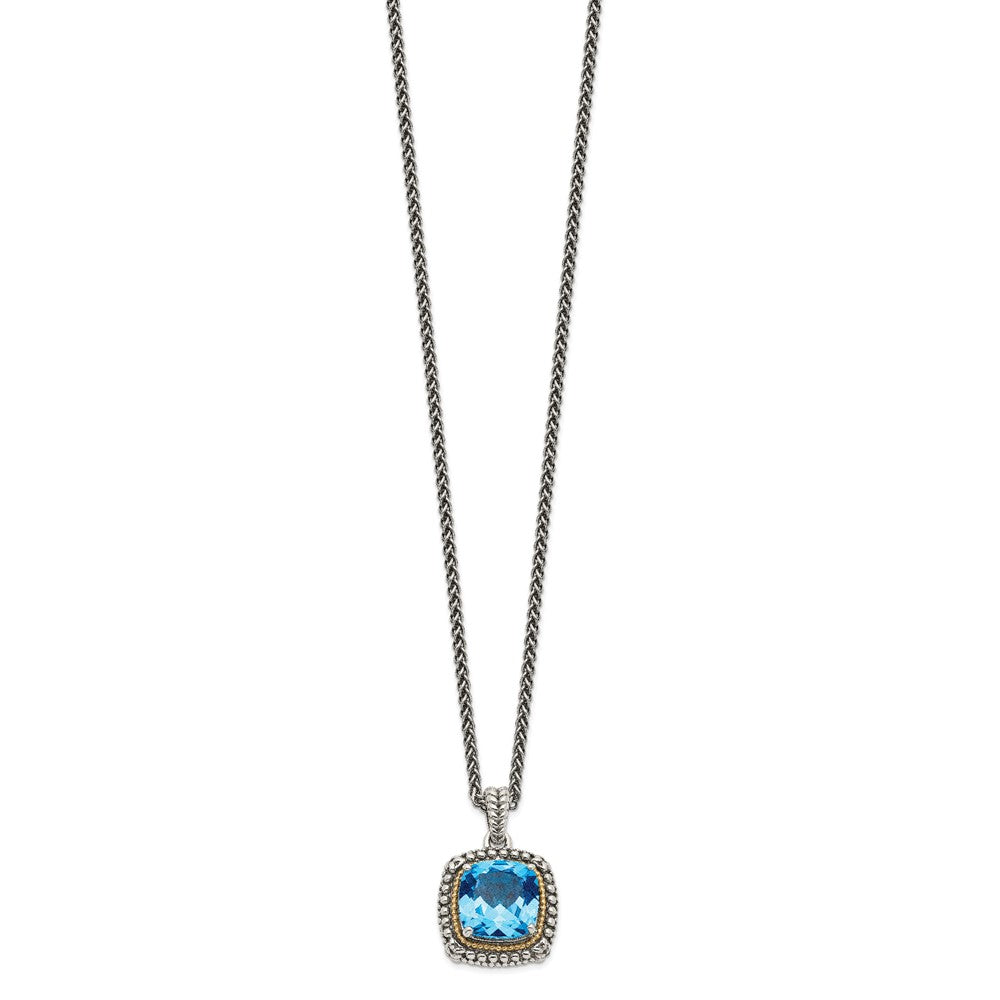 Shey Couture Sterling Silver with 14K Accent 18 Inch Antiqued Cushion Light Swiss Blue Topaz Necklace QTC1326