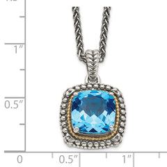 Shey Couture Sterling Silver with 14K Accent 18 Inch Antiqued Cushion Light Swiss Blue Topaz Necklace QTC1326