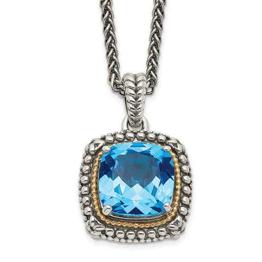 Shey Couture Sterling Silver with 14K Accent 18 Inch Antiqued Cushion Light Swiss Blue Topaz Necklace QTC1326