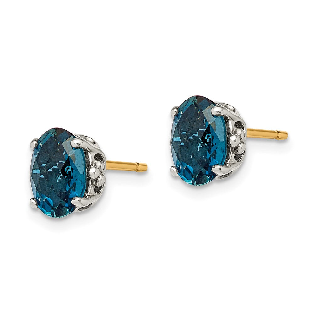 QTC1342 Shey Couture Sterling Silver with 14K Accent Antiqued Oval London Blue Topaz Post Earrings
