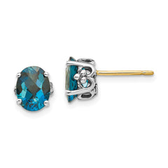 QTC1342 Shey Couture Sterling Silver with 14K Accent Antiqued Oval London Blue Topaz Post Earrings