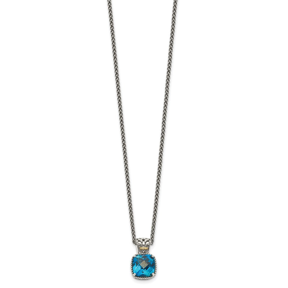 Shey Couture Sterling Silver with 14K Accent 18 Inch Antiqued Cushion London Blue Topaz Necklace QTC1343