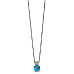 Shey Couture Sterling Silver with 14K Accent 18 Inch Antiqued Cushion London Blue Topaz Necklace QTC1343